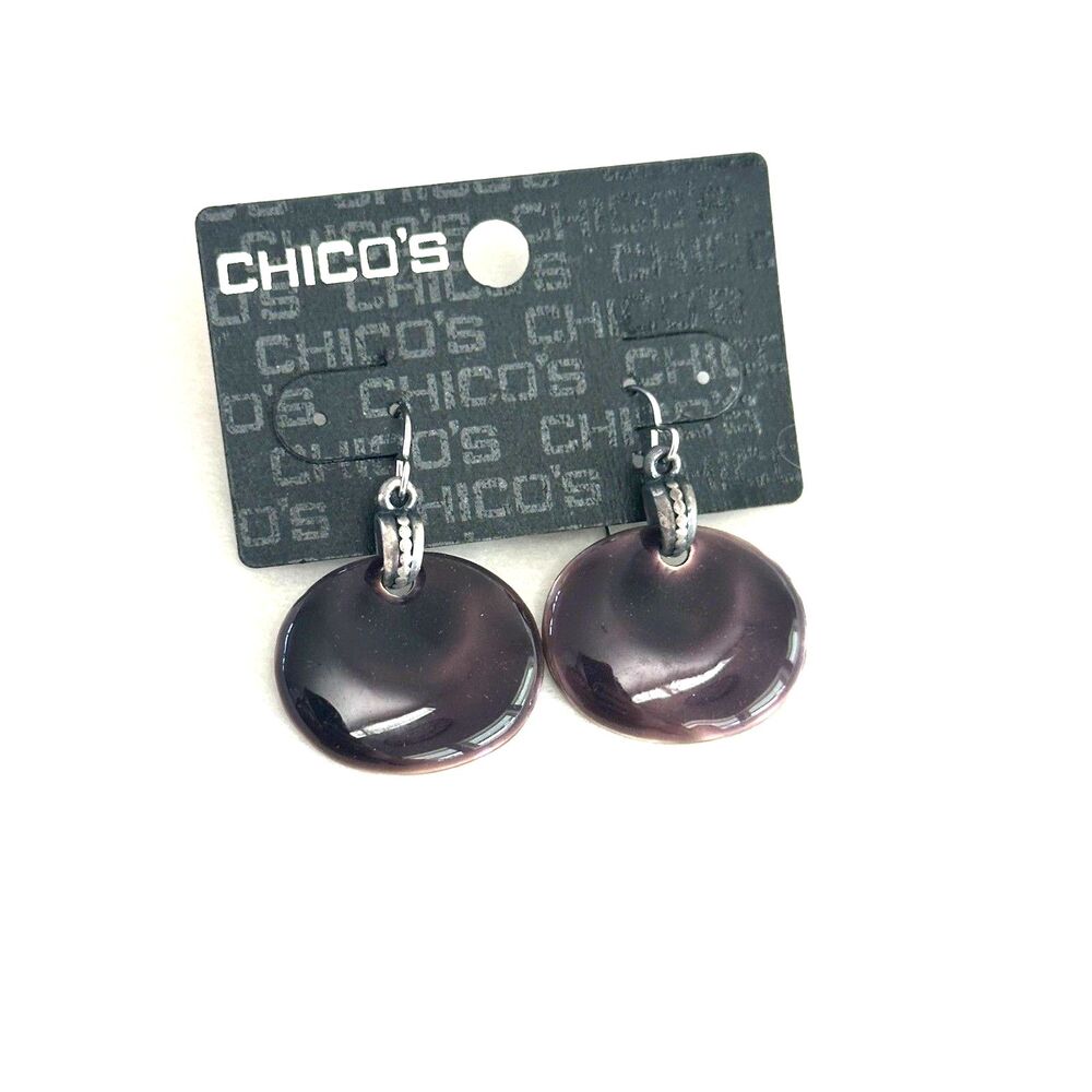 Chico's Plum Purple enamel disk earrings Silver tone hypo-allergenic